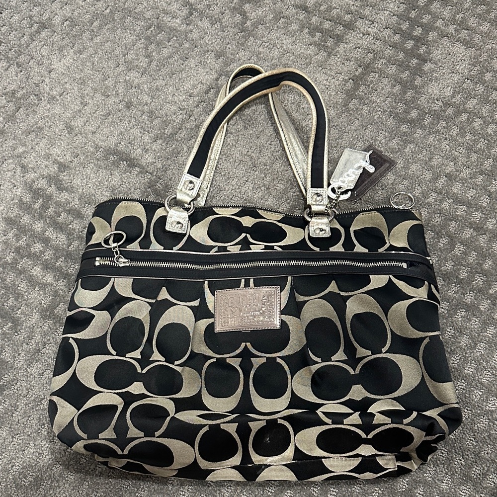 Coach Black and Tan Signature Canvas Tote